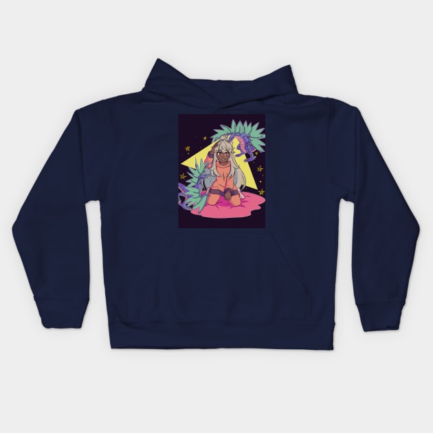 Vaporwave aesthetic anime girl video game Kids Hoodie by KinseiNoHime